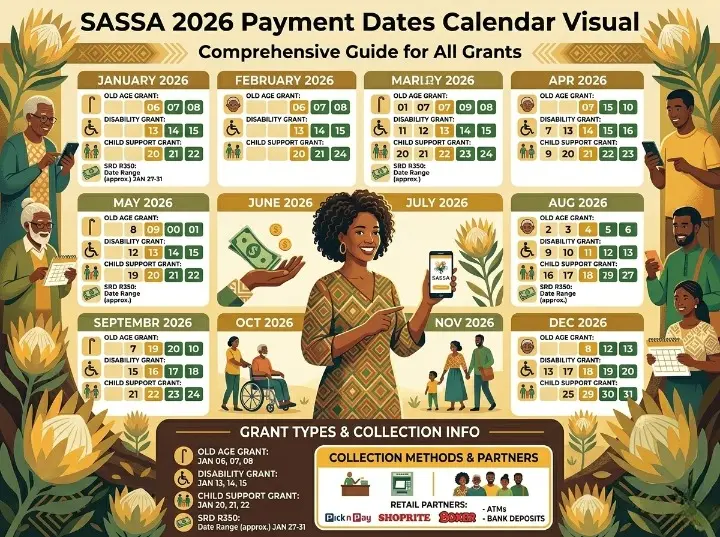 SASSA 2026 grant payment dates calendar â all grants including SRD R370